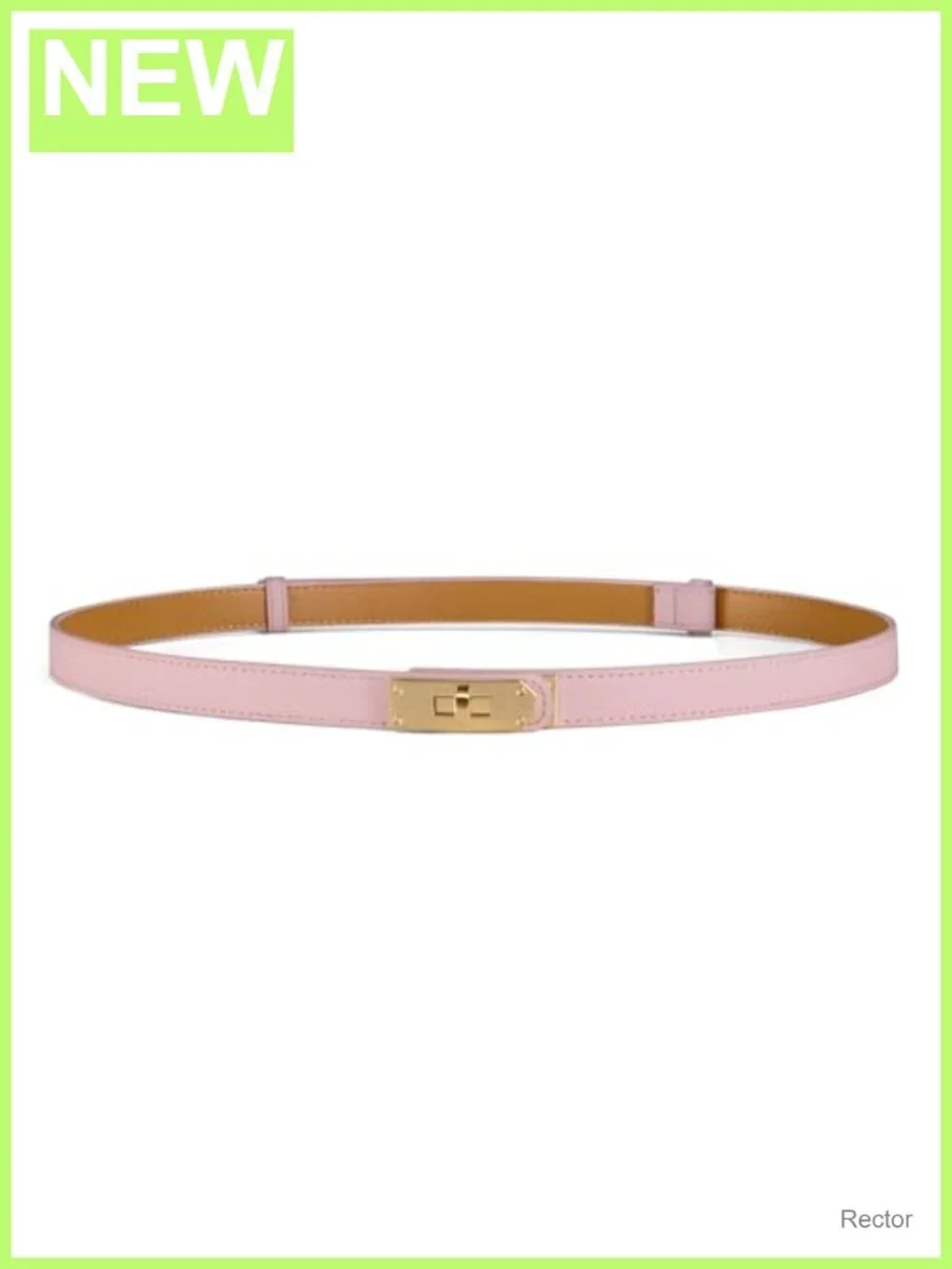 Women's Skinny Leather Belt with Gold Turn-Lock Buckle, No-Hole Adjustable